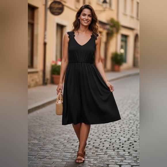 Sleeveless Short/Midi Dress | Black | 2X - Picture 1 of 7